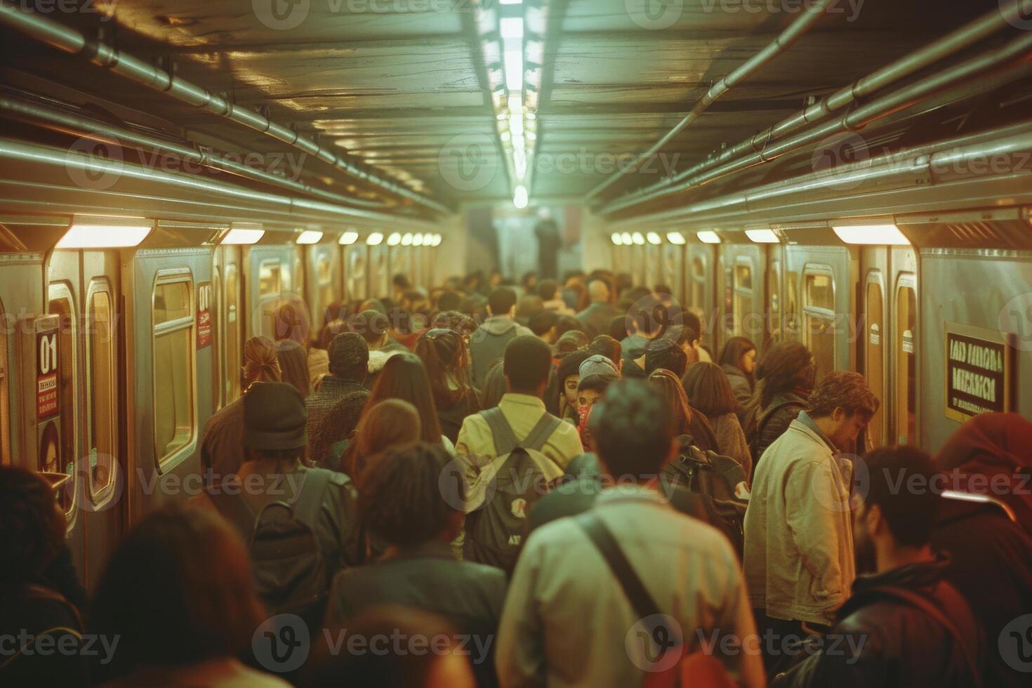 People boarding a subway train in a city for a fun mode of transport photo