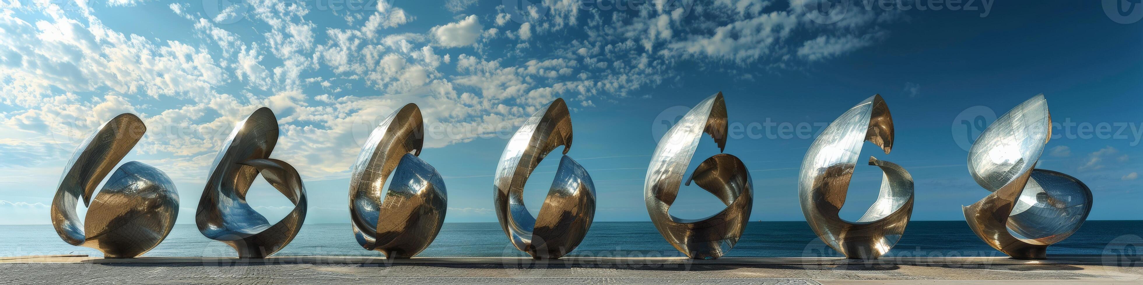 Sculptures with the numbers 666, inspired by elements like sky and water photo