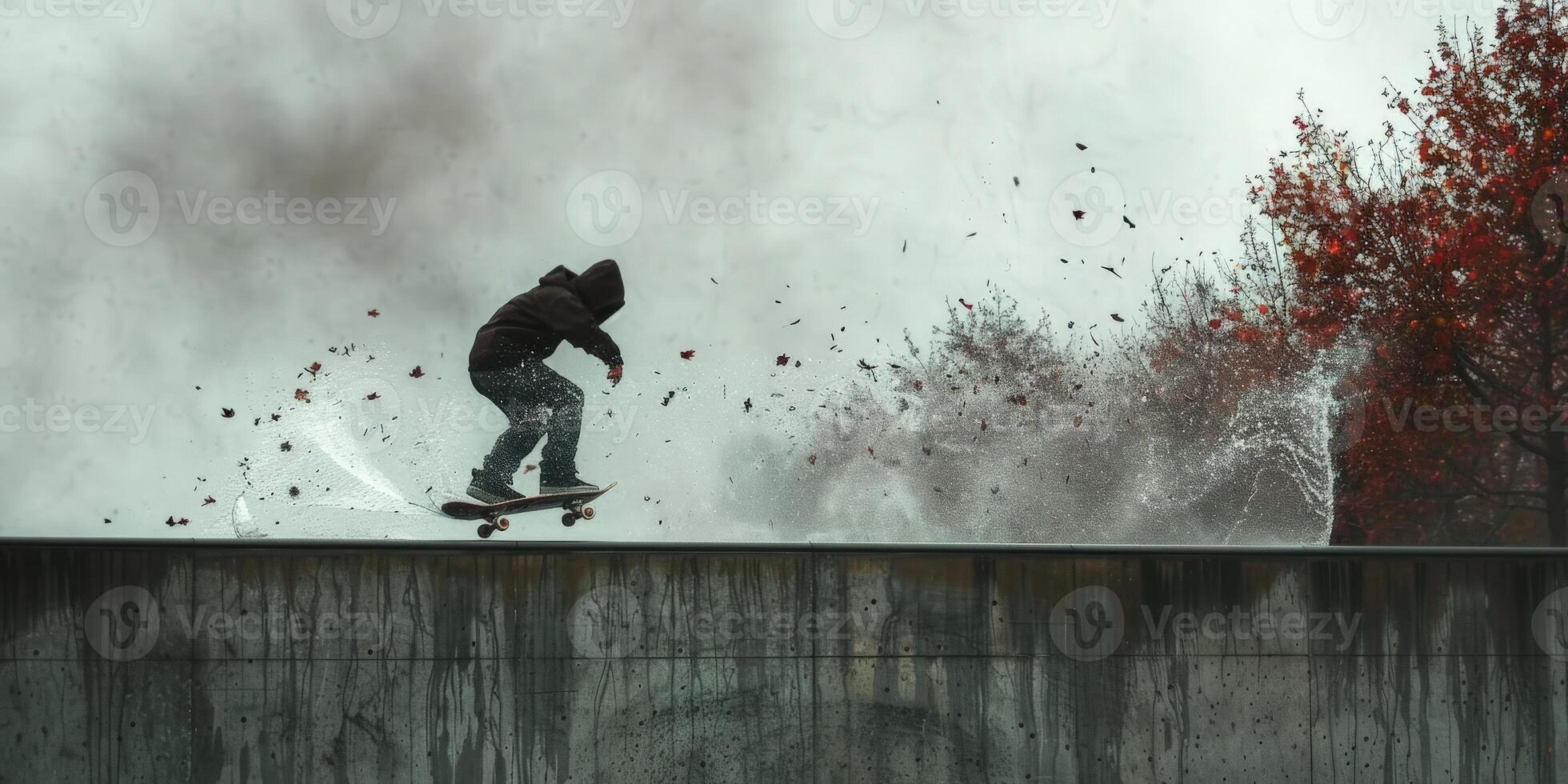 A skateboarder riding on a ramp showing skills and balance photo