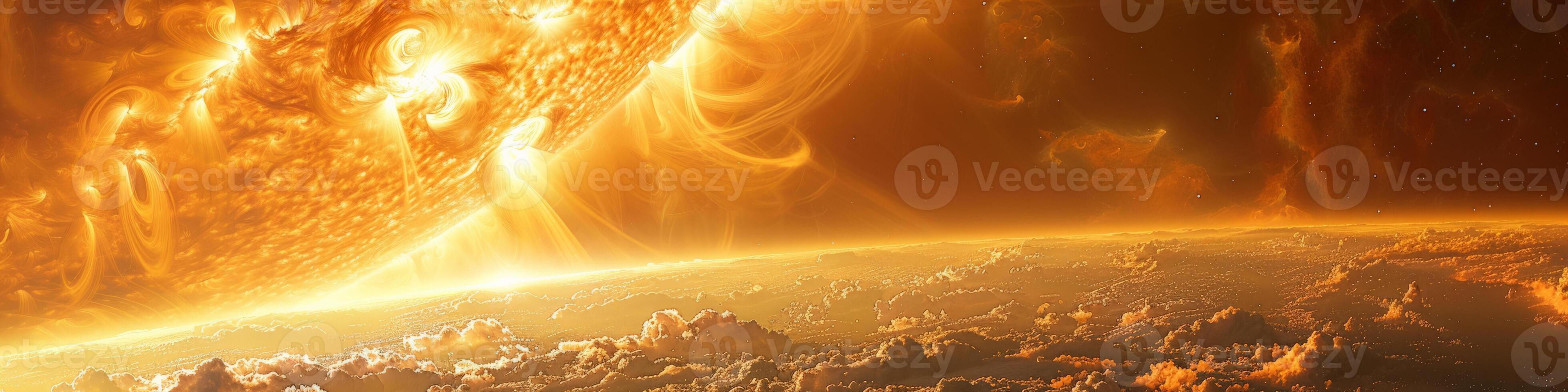 The sun shines on the earth, lighting up the atmosphere with warmth photo
