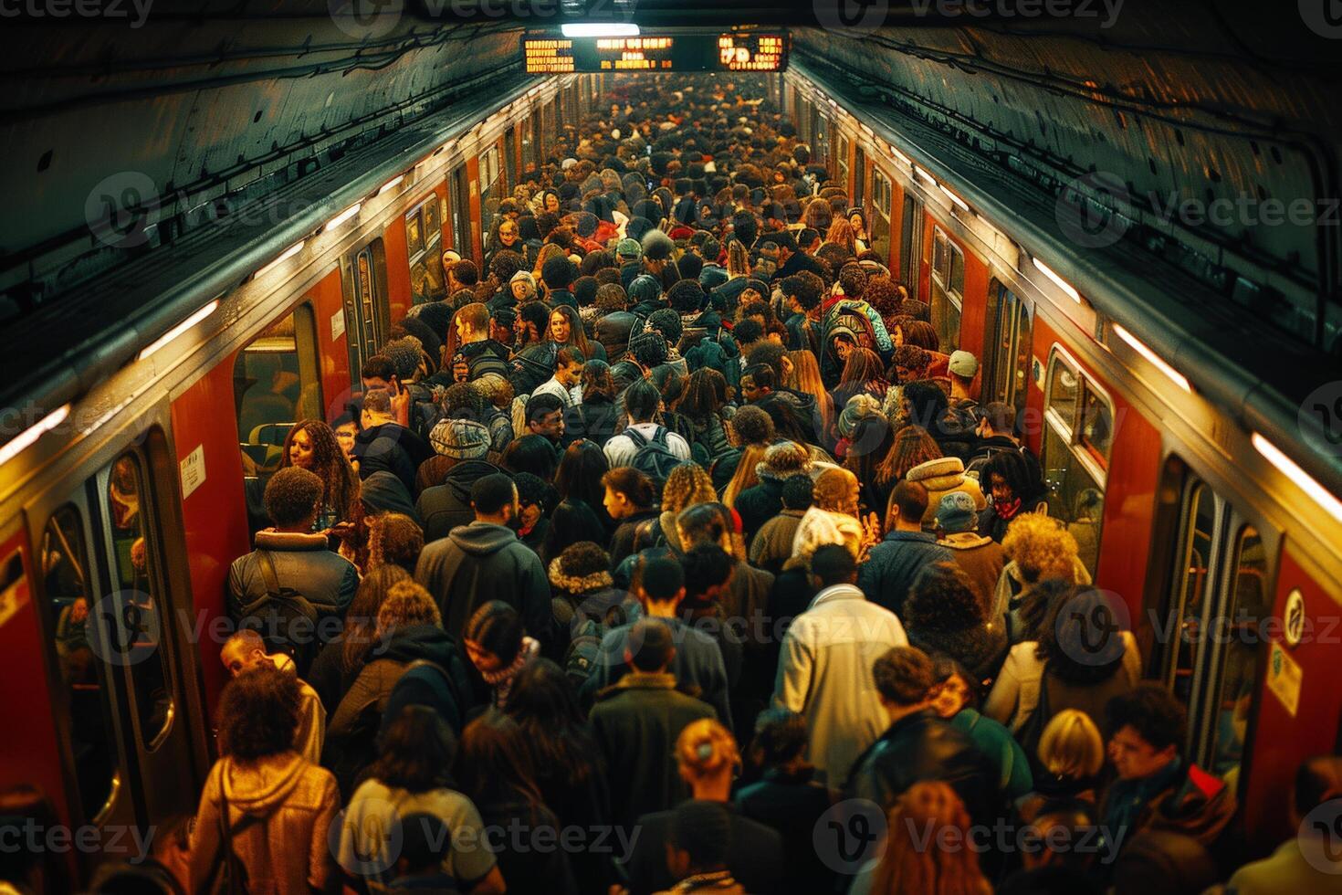 A group of individuals entering a train marked with the letter a photo