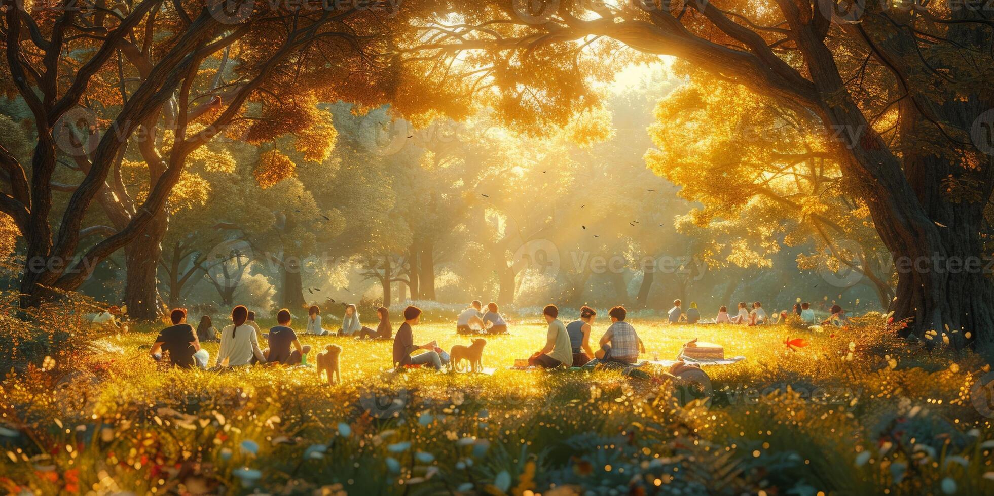 personas debajo un árbol en un parque, rodeado por verdor foto