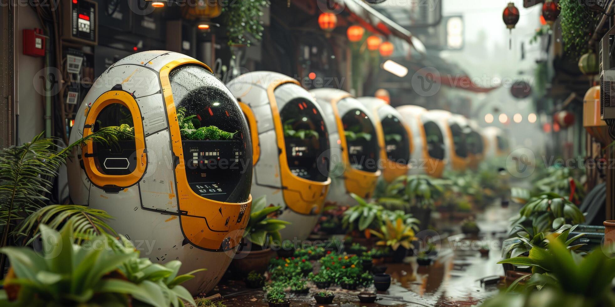 A line of white and yellow eggs arranged neatly in a garden bed under the sun photo