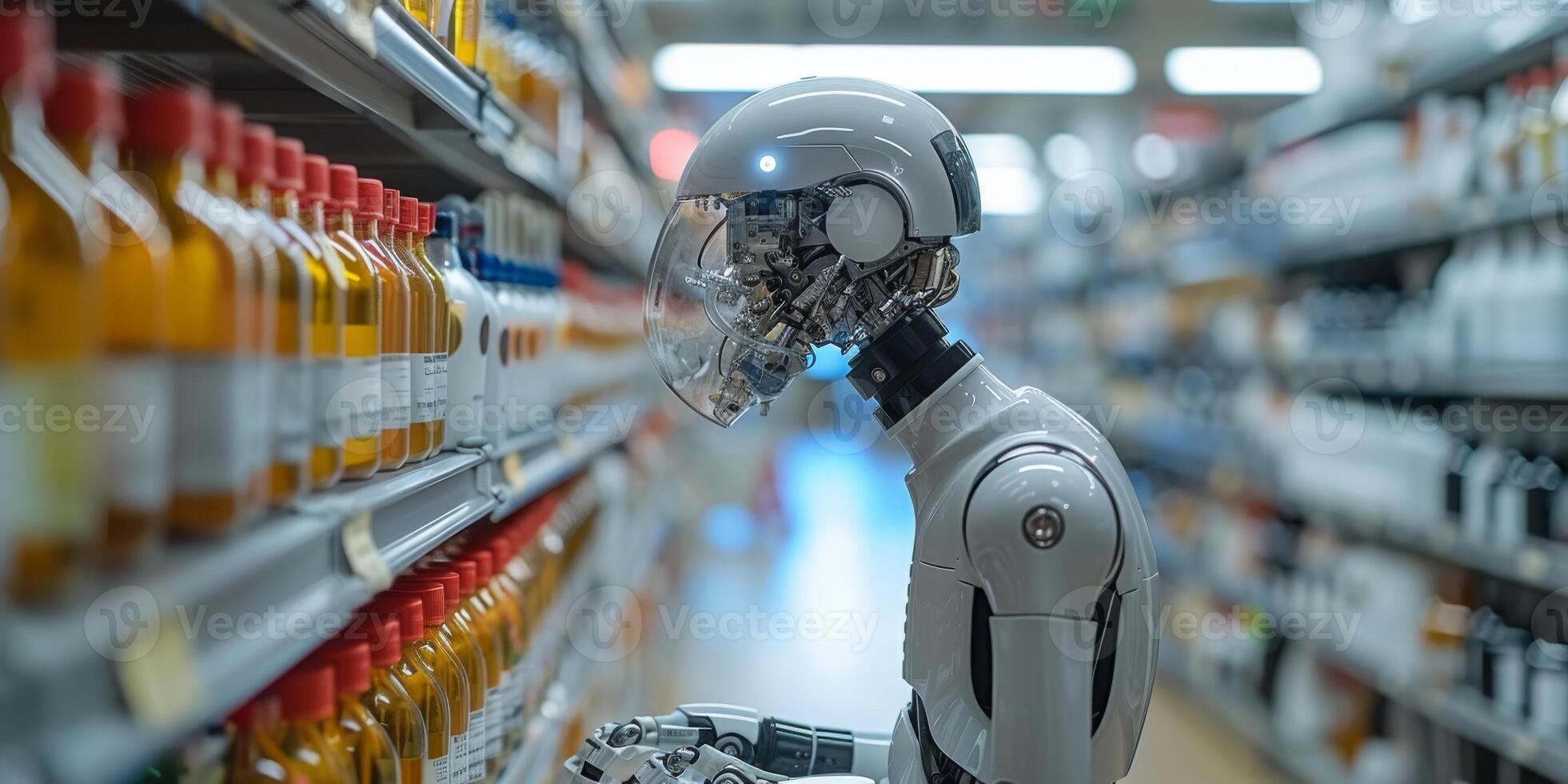 A robot is exploring the aisles of a grocery store photo