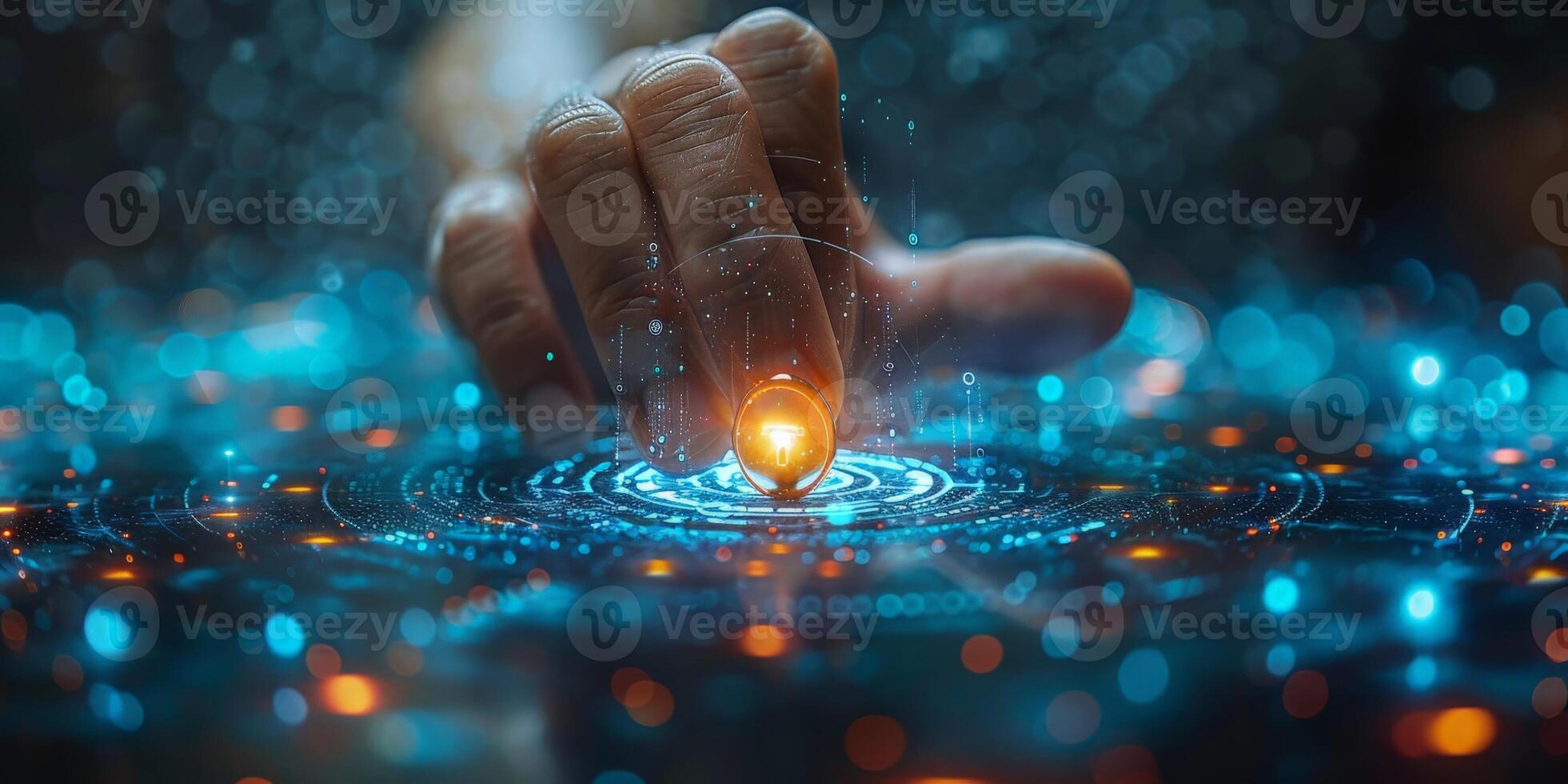 A close up of a persons hand interacting with a digital device photo