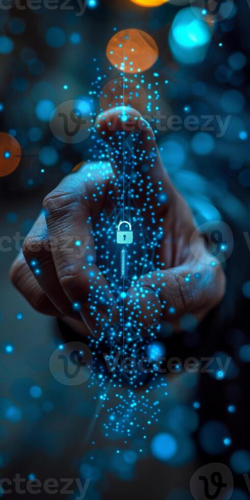 In the image, a person is grasping a key featuring a padlock design photo