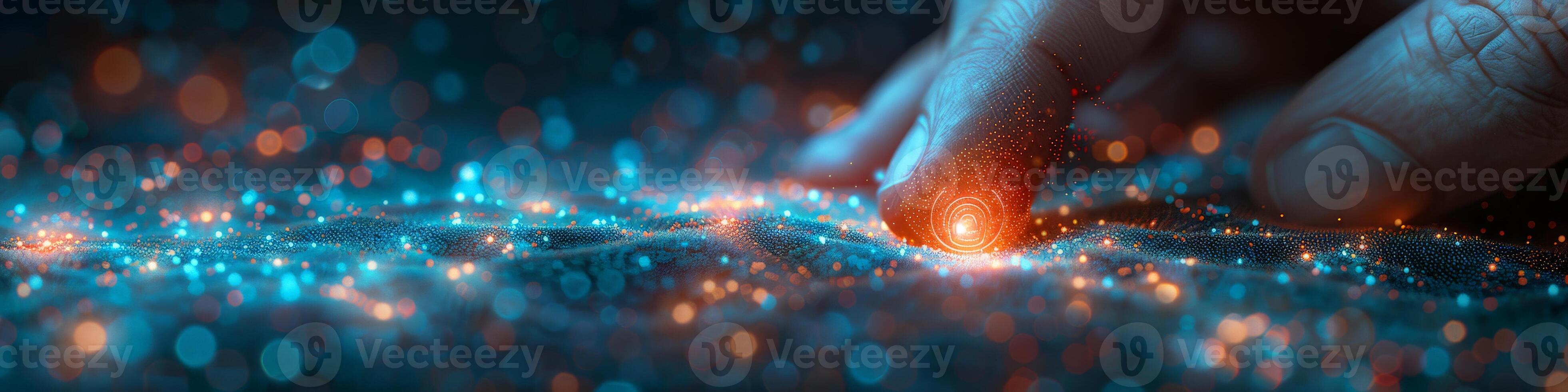 A persons outstretched finger points at a luminous object photo