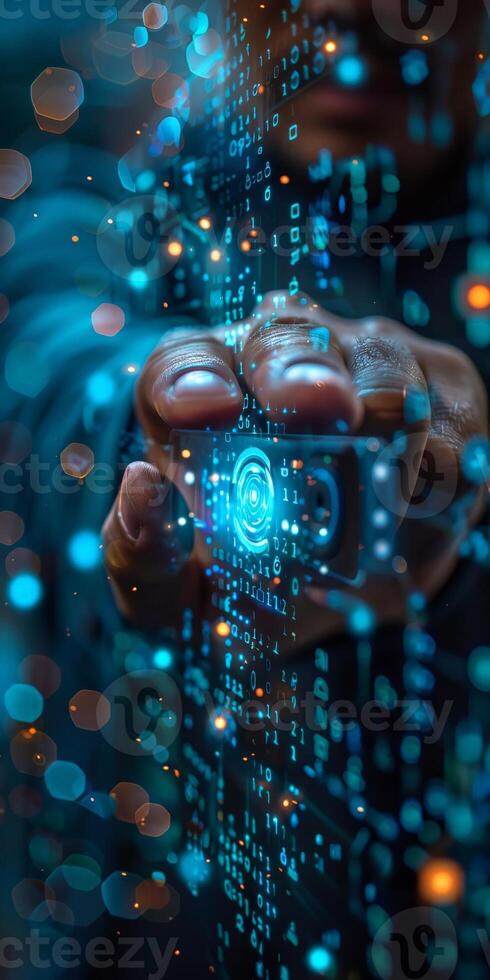A person is holding a futuristic device with a sleek design in their hand photo