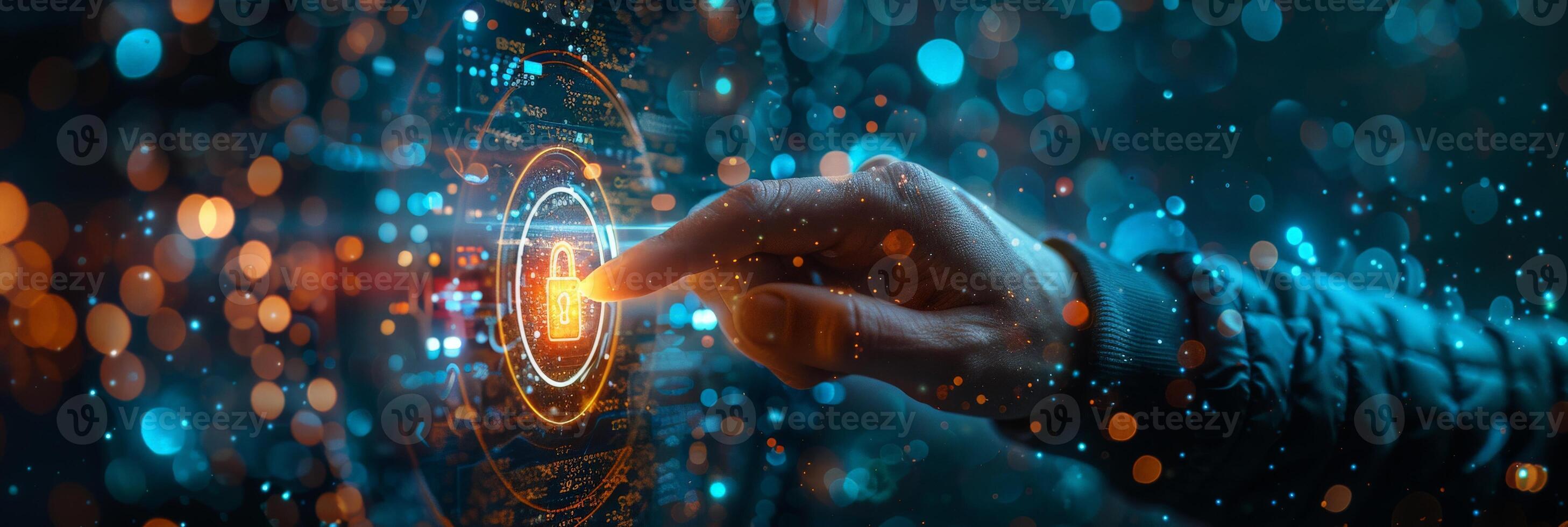 A person presses a button on a sleek screen in the future photo