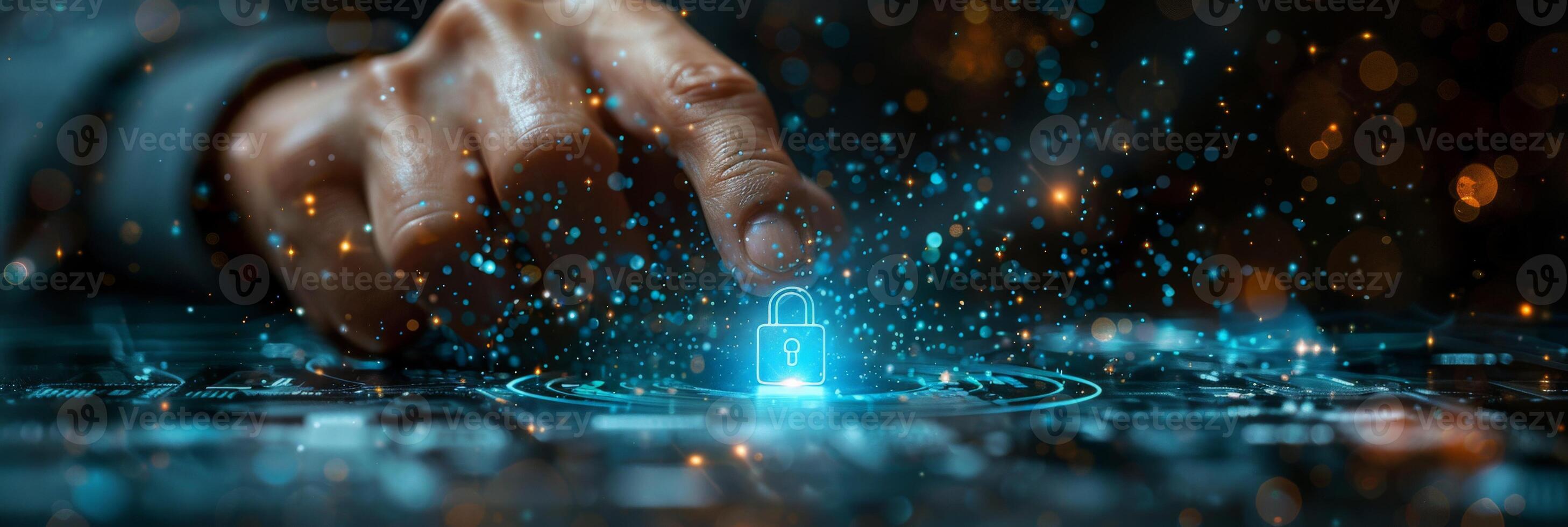 A person is interacting with a digital padlock displayed on a computer screen photo