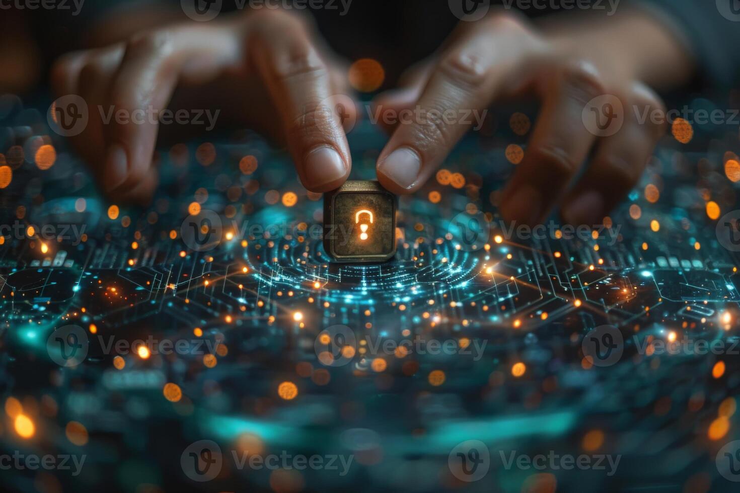A person is holding a cube with a question mark design on it photo
