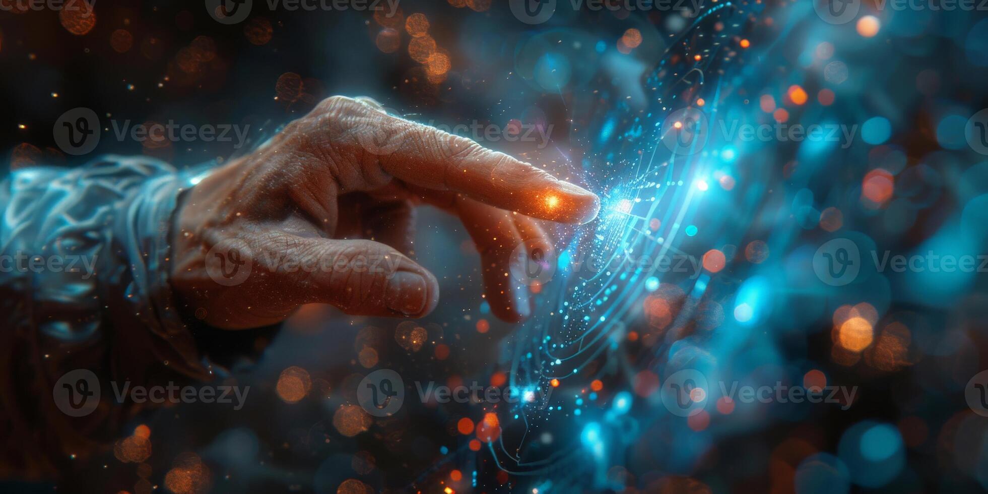 A hand with a finger is touching a digital screen photo