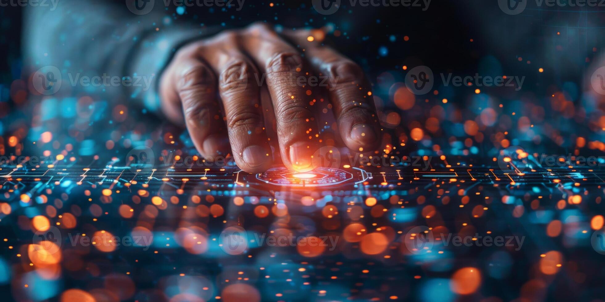 A person s hand pressing a button on a computer keyboard photo
