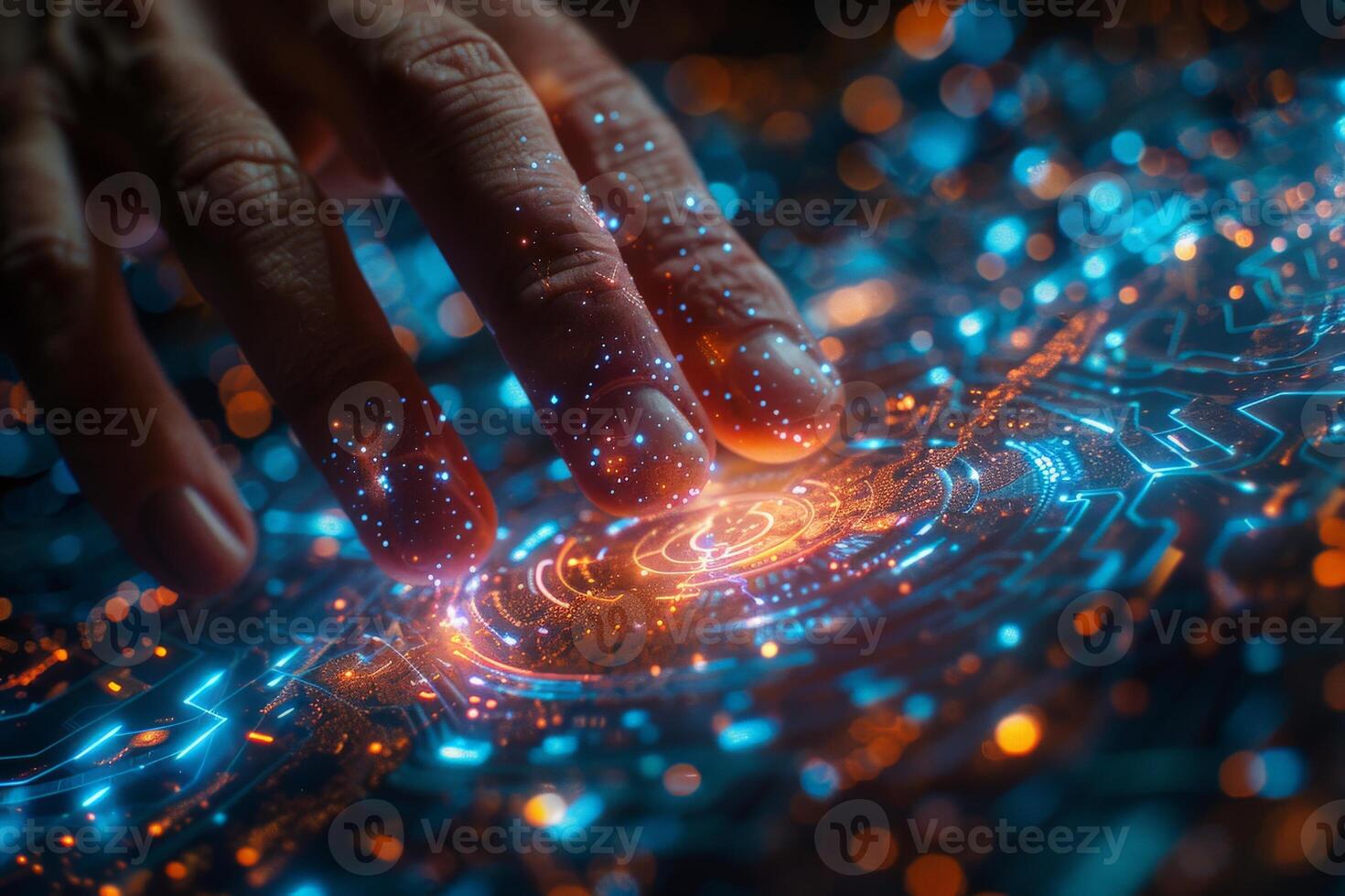 In the image, a hand is seen interacting with a modern display screen photo