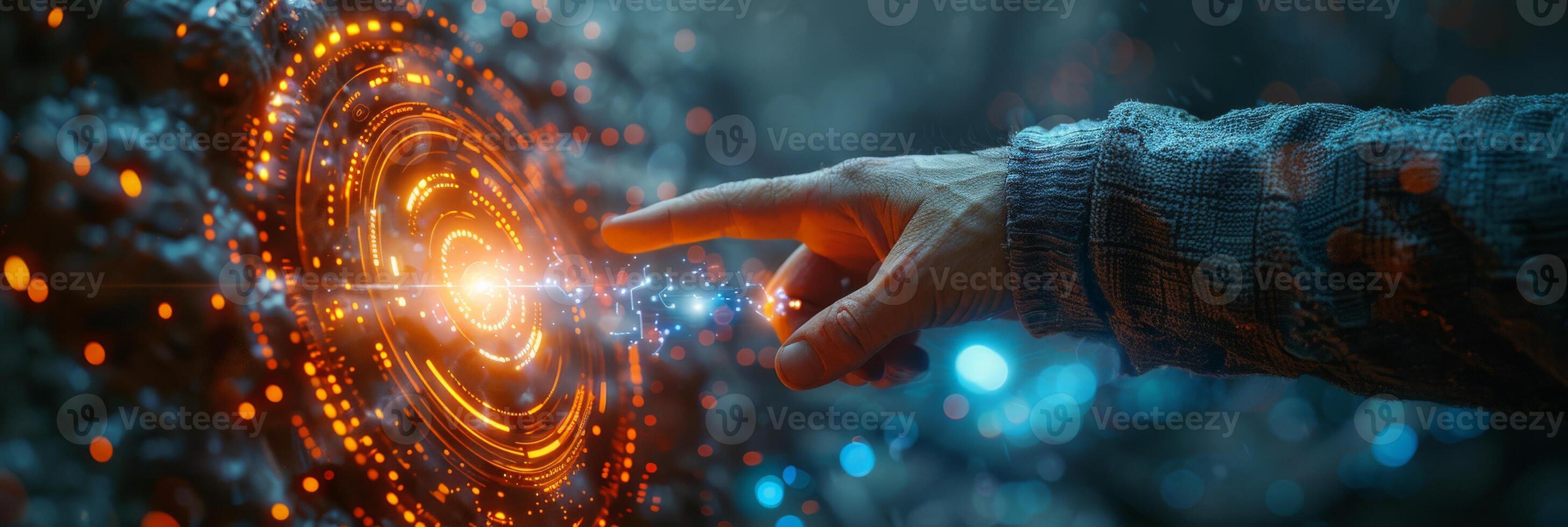 A person is interacting with a modern touchscreen using their finger photo