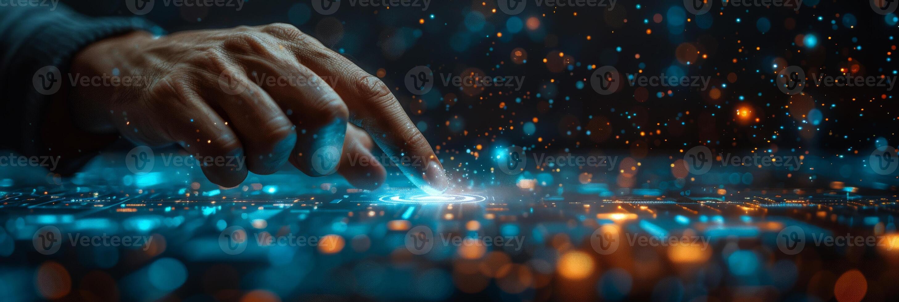 A person is touching a digital screen, focusing on the interaction photo
