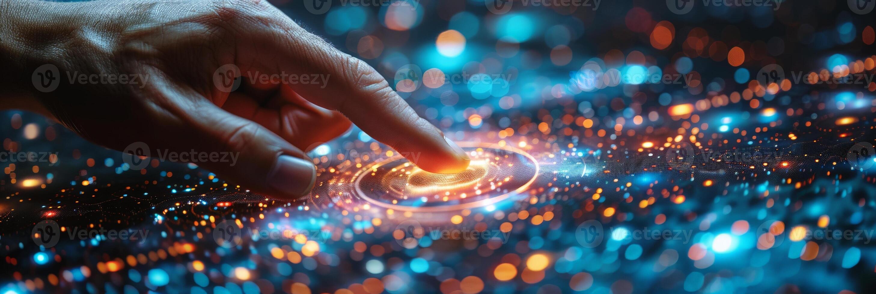 Person pressing a button with finger a simple, common gesture photo