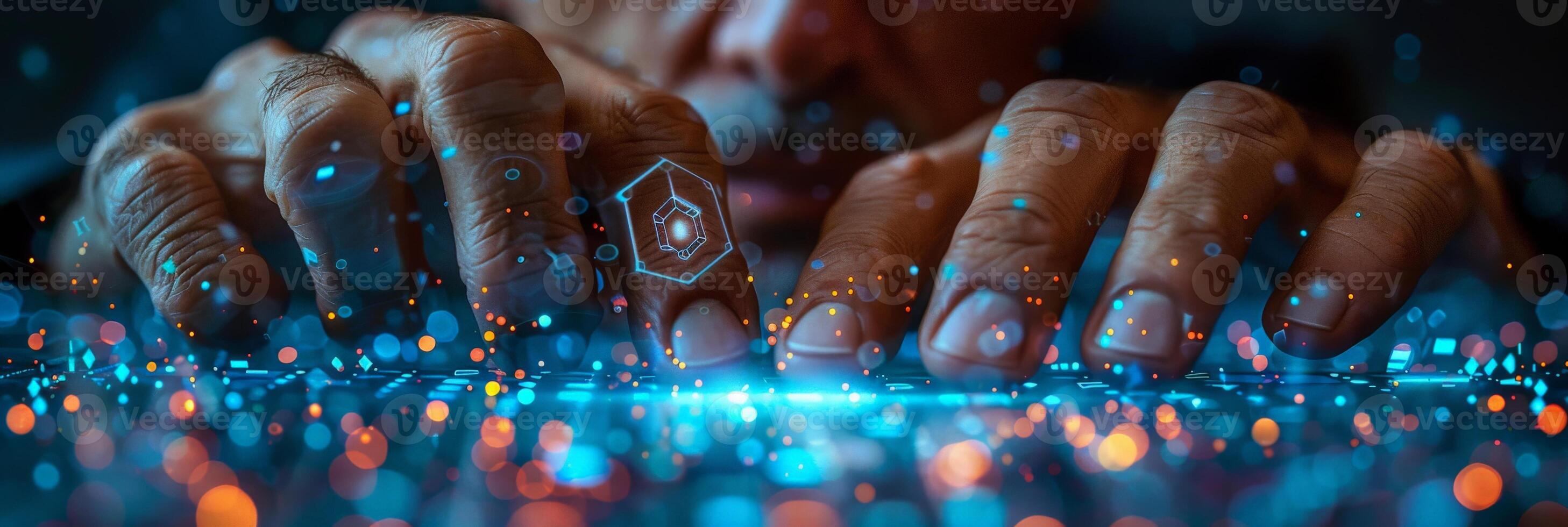 A close up of a persons hands typing on a computer keyboard photo