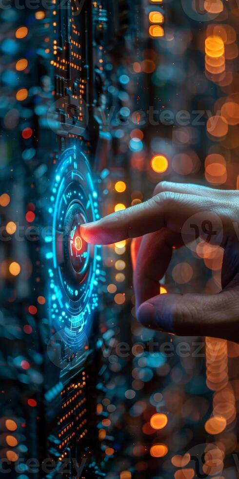 An individual is using their finger to push a button photo