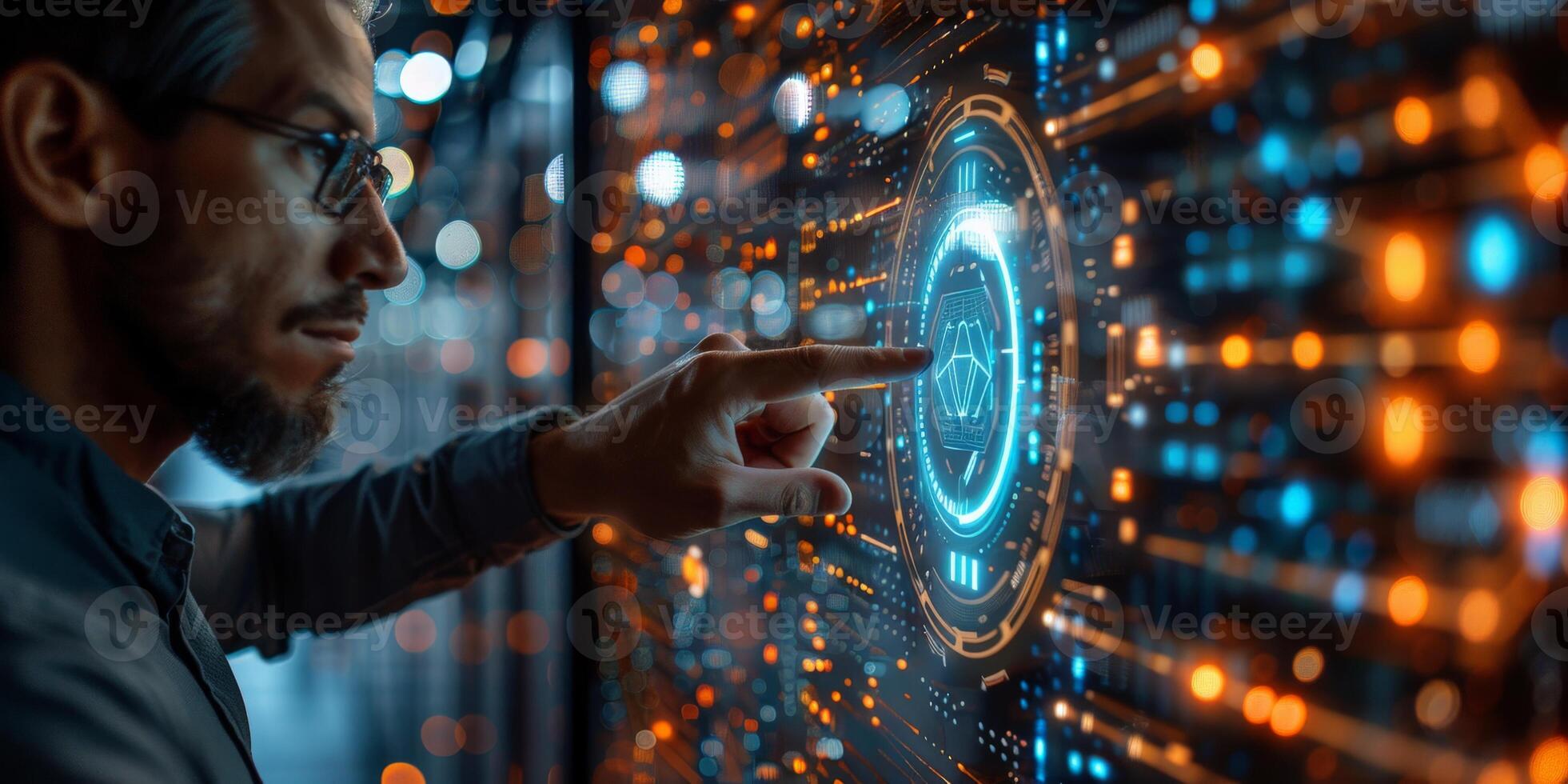 Digital interface in futuristic environment with advanced technology and cyber communication photo