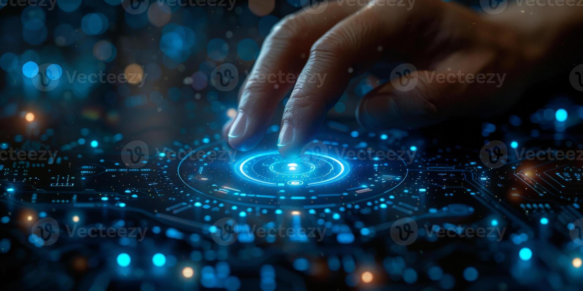 In the image, a persons finger is interacting with a modern touch screen photo