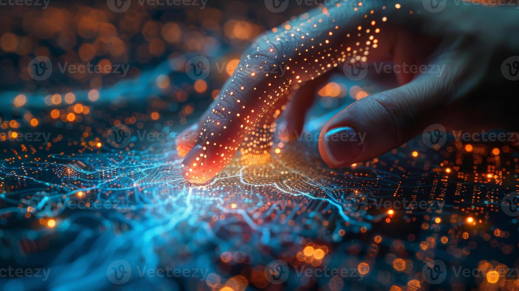 A person is interacting with a digital screen using their finger photo