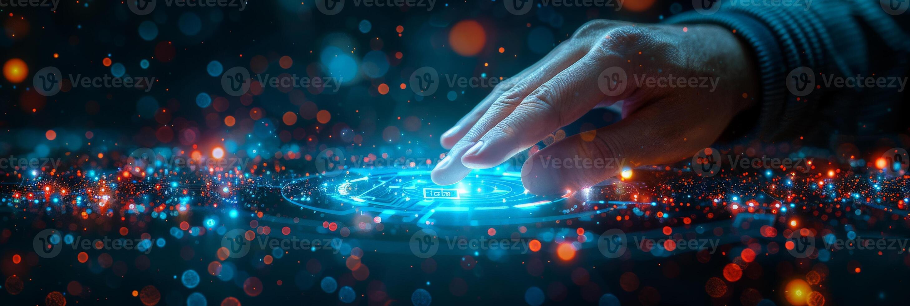Explore the Interface of Futuristic Technology with Hand Interaction in a Digital World photo