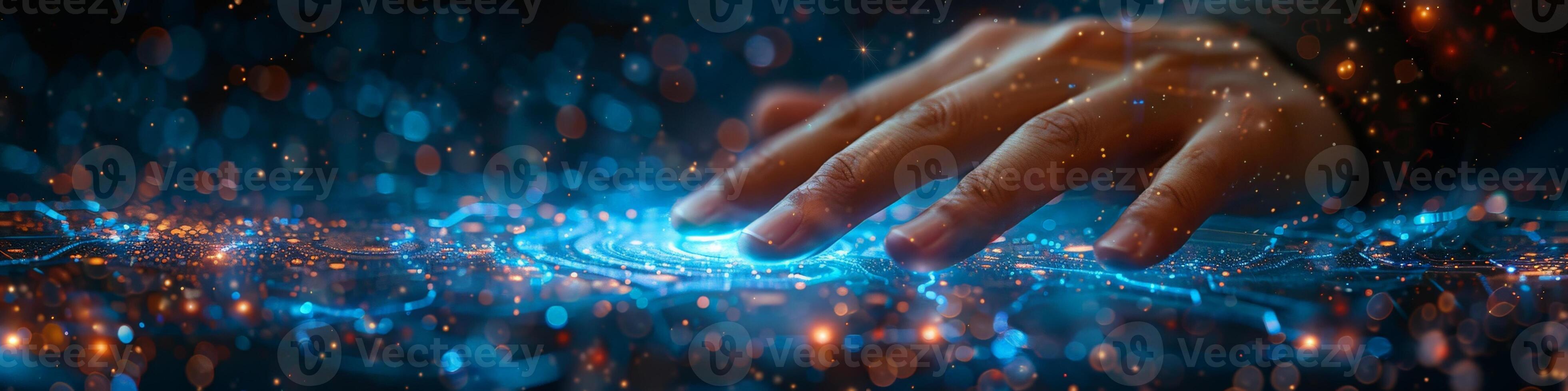 An image showing a persons hand, close up, pushing a button photo