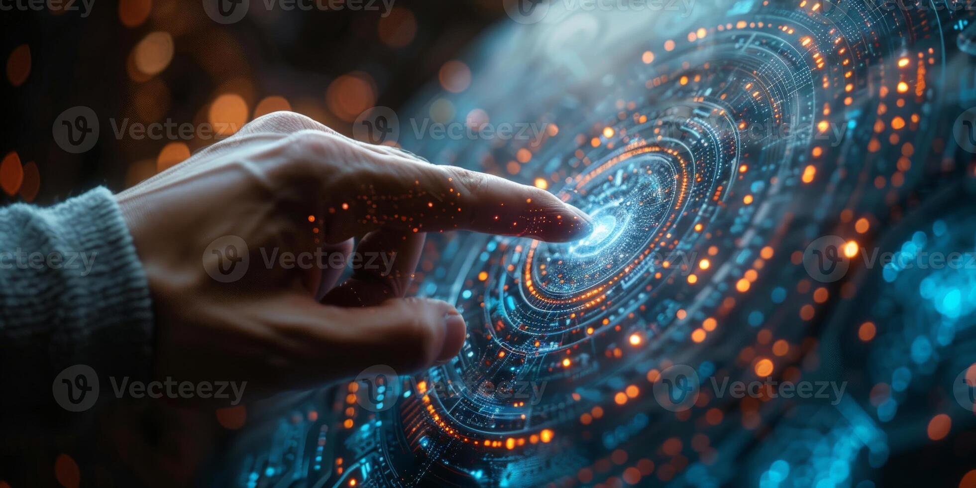 A person is engaging with a sophisticated touchscreen using their finger photo