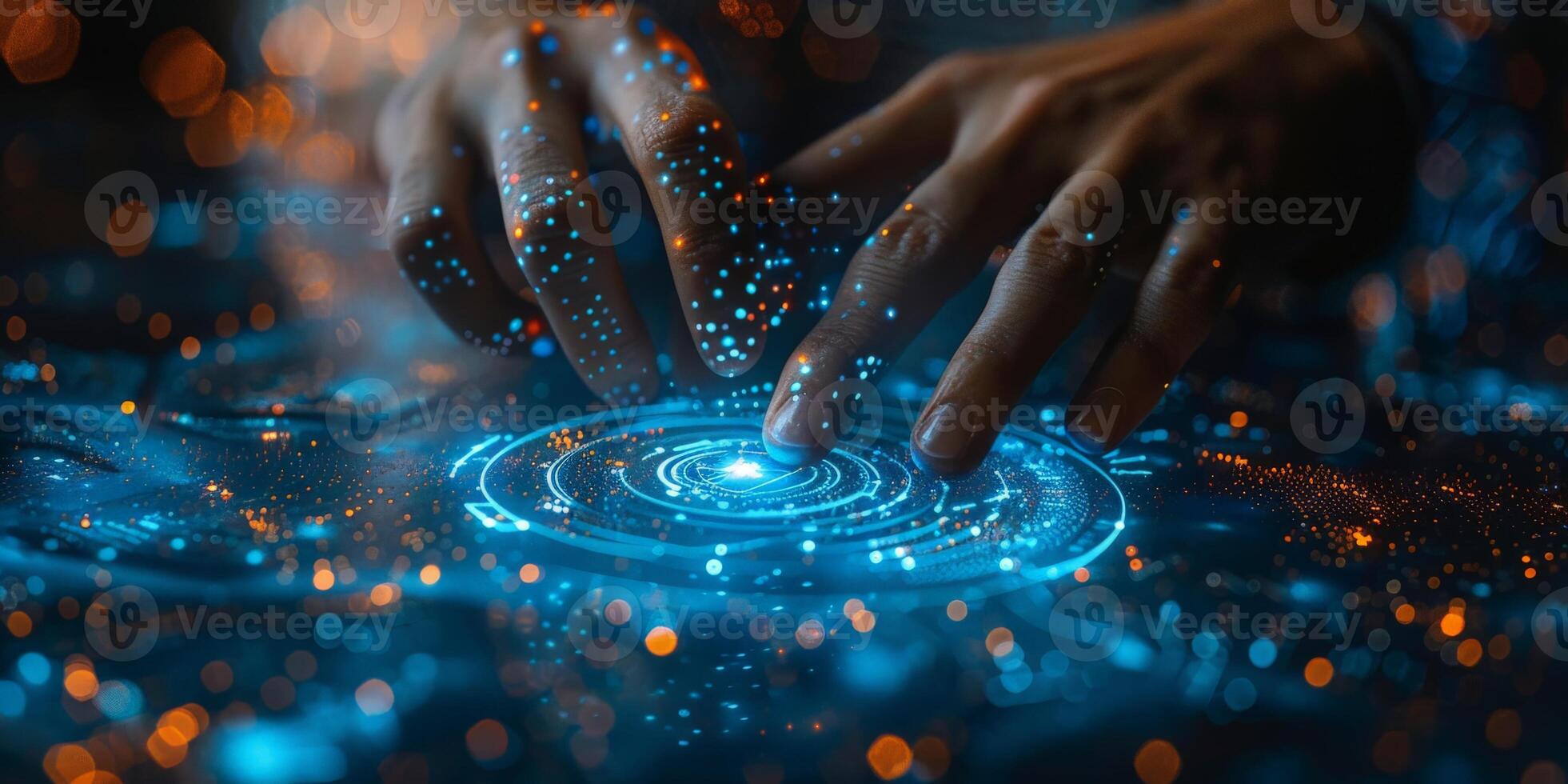 A person is interacting with a digital screen using their finger photo