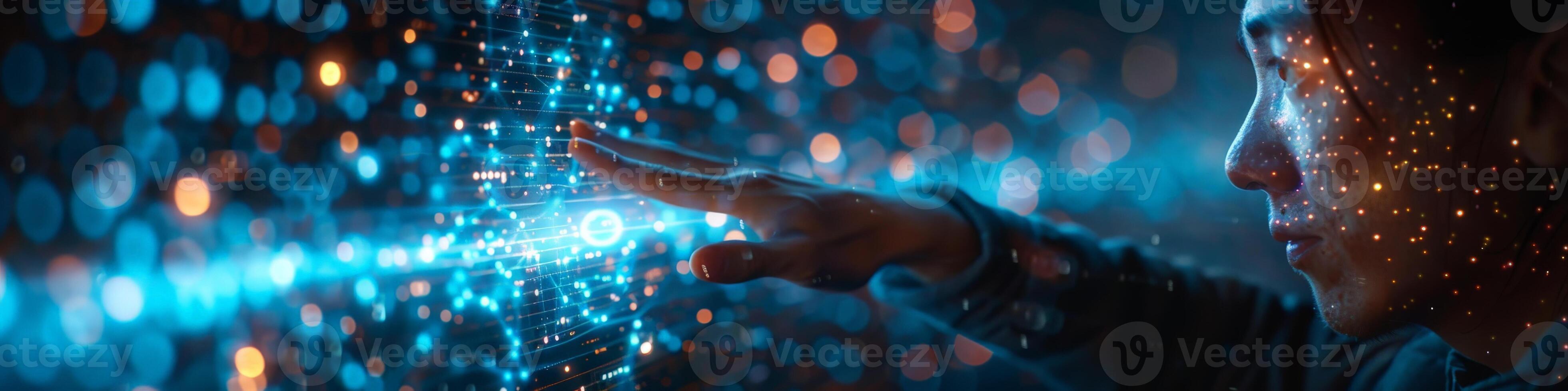 A person is using their finger to interact with a screen on a digital device photo