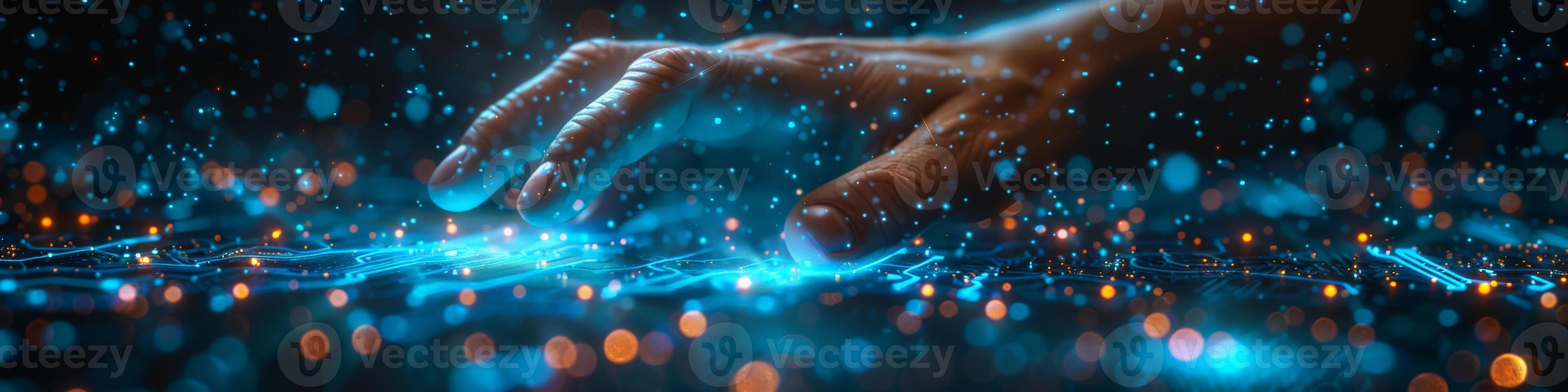 A close up shot showing a persons hand pressing a button photo
