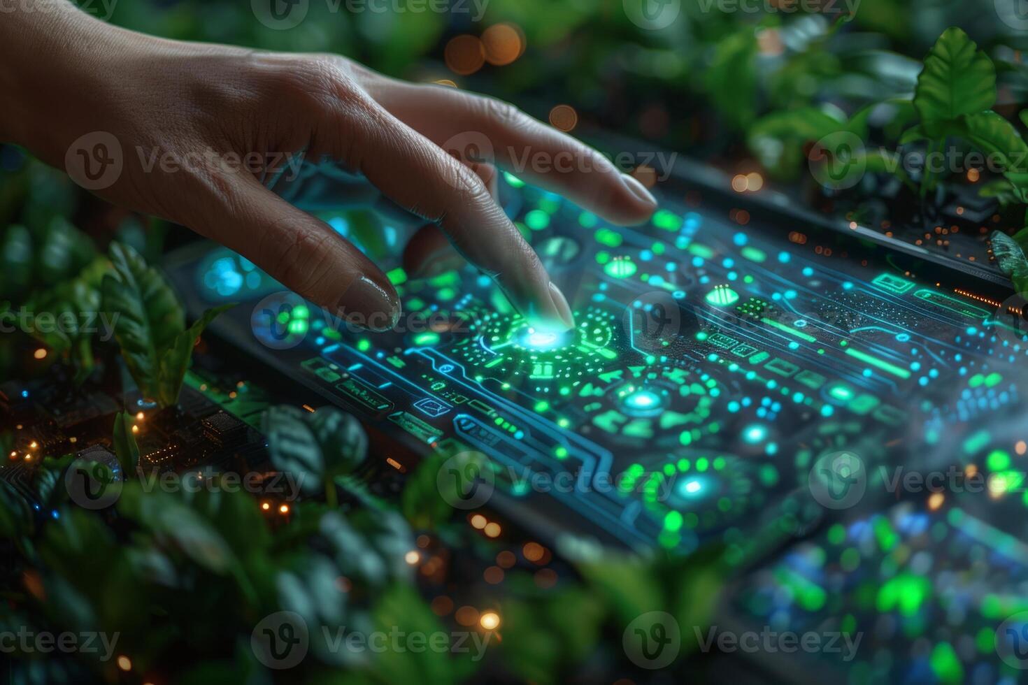 A person is using their finger to interact with an advanced display screen photo