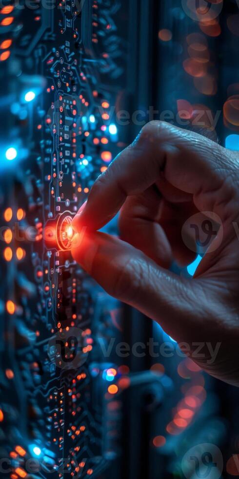 Technician optimizes server settings, showcasing IT skills and enhancing network efficiency photo