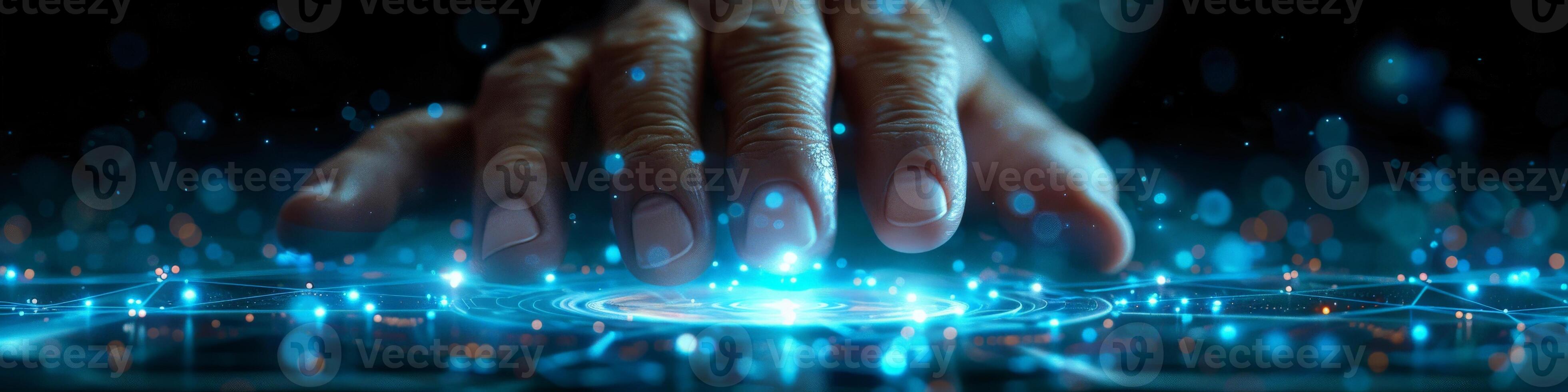 A detailed view of a persons hands pushing a button photo