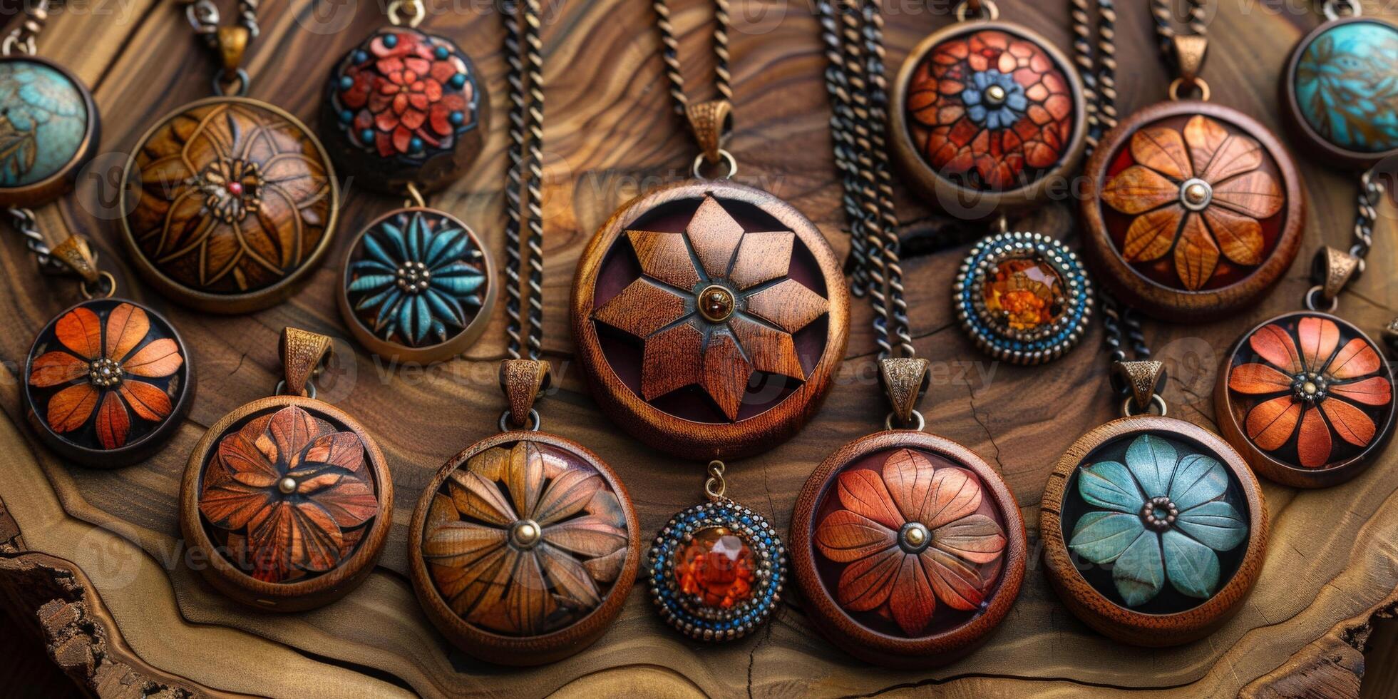 A collection of necklaces adorned with beautifully crafted flowers photo