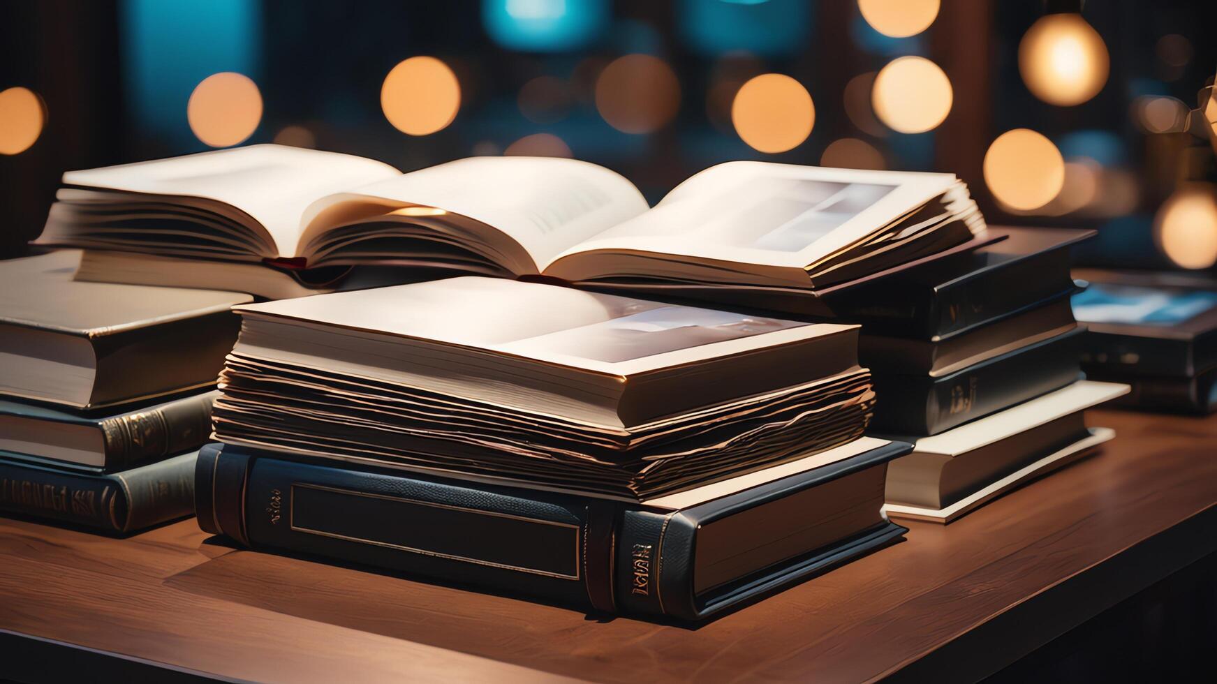 two open books on a table with a candle photo