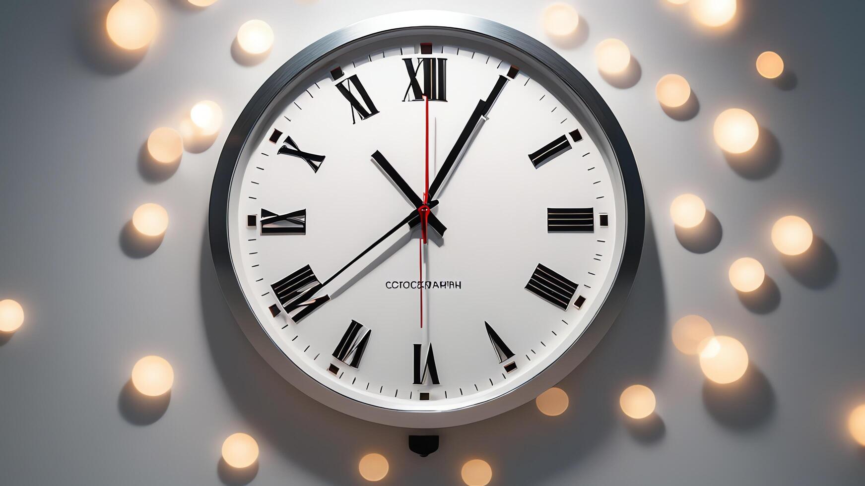 a clock is shown on a wall with lights photo