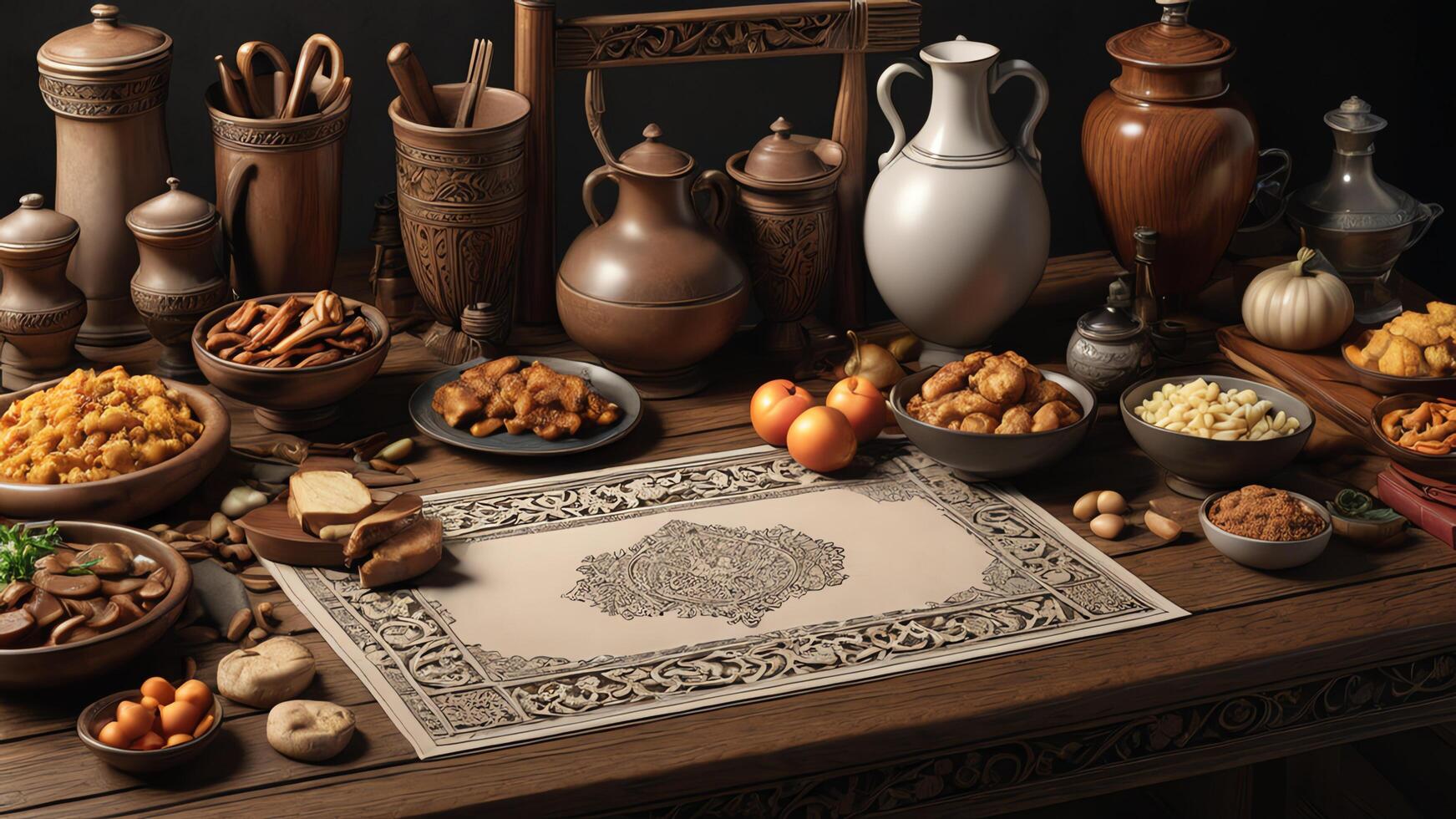 a table with various food items on it photo
