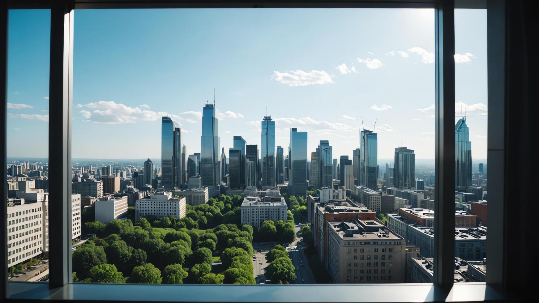 a view of the city from a window in a skyscraper photo