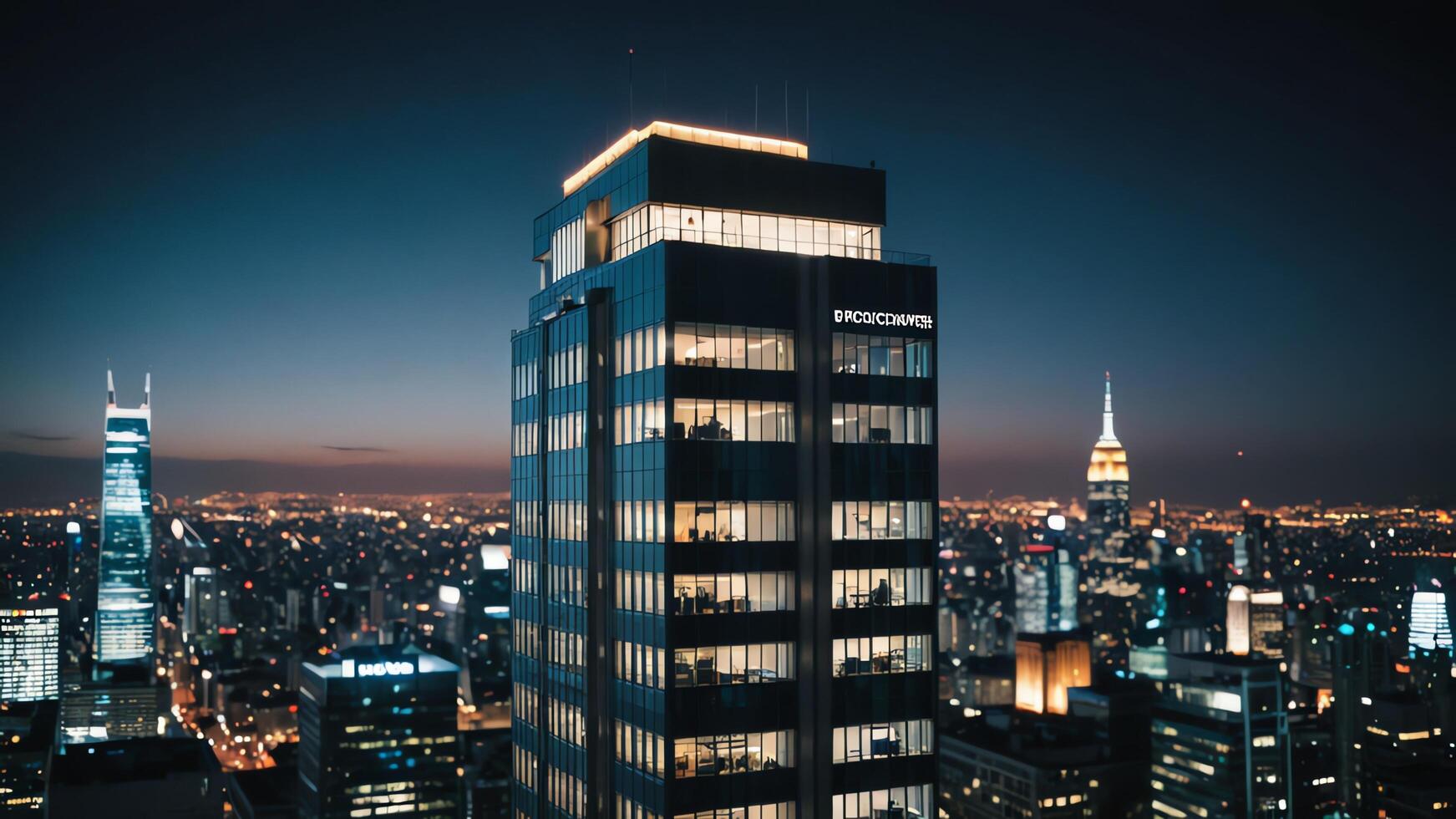 the empire state building is lit up at night photo