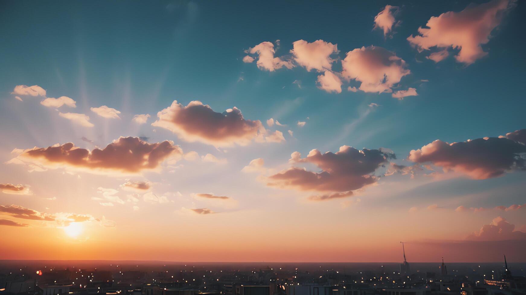 a beautiful sunset over a field with grass and clouds photo