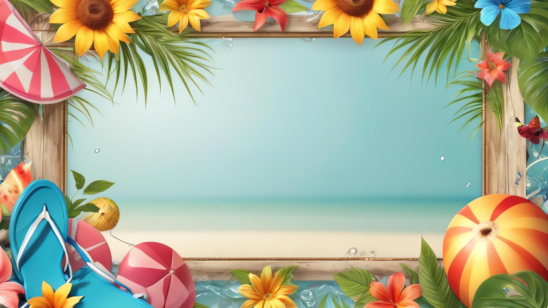 summer vacation frame with tropical fruits and flowers photo