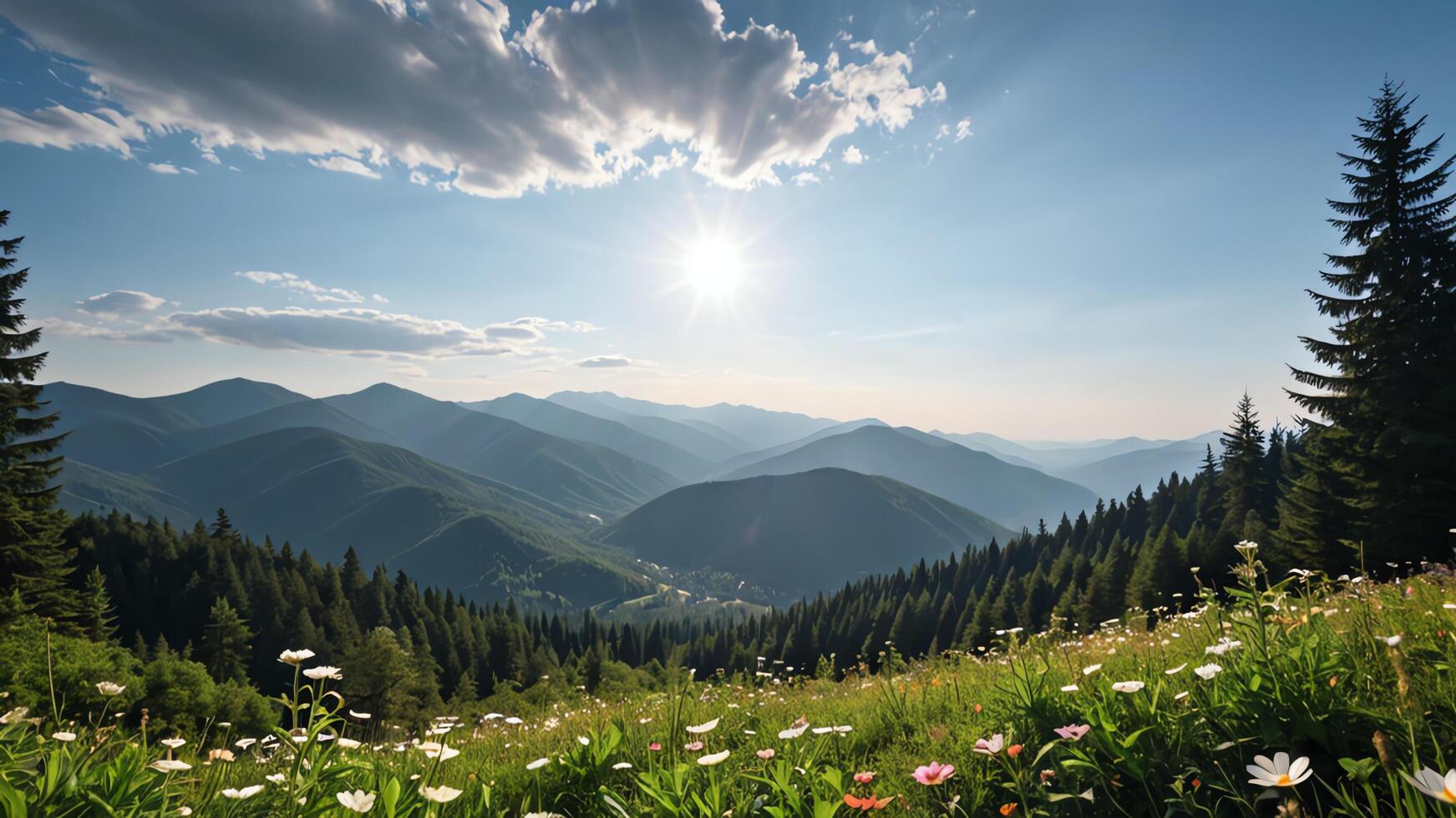 a view of the mountains from a forest photo