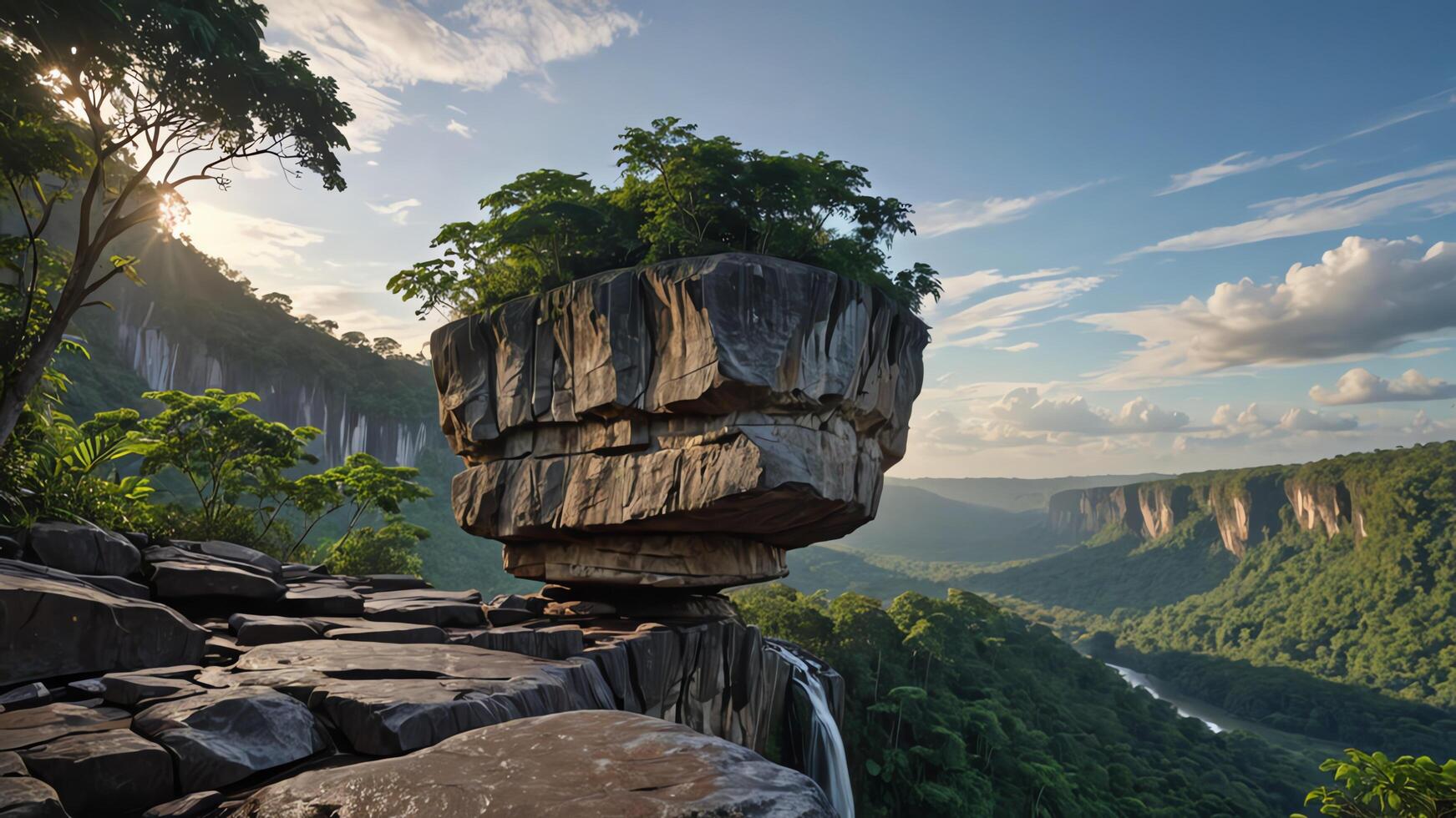 beautiful views of cliffs with trees and extensive forests photo