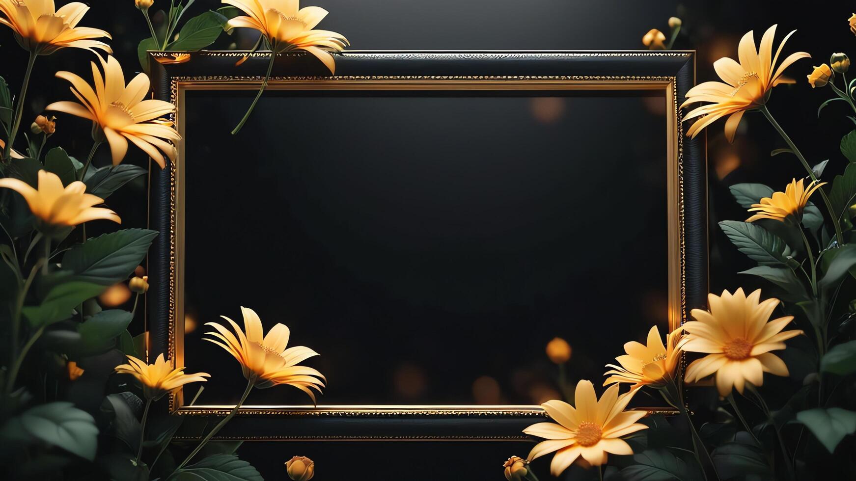 a black frame with flowers and a light photo