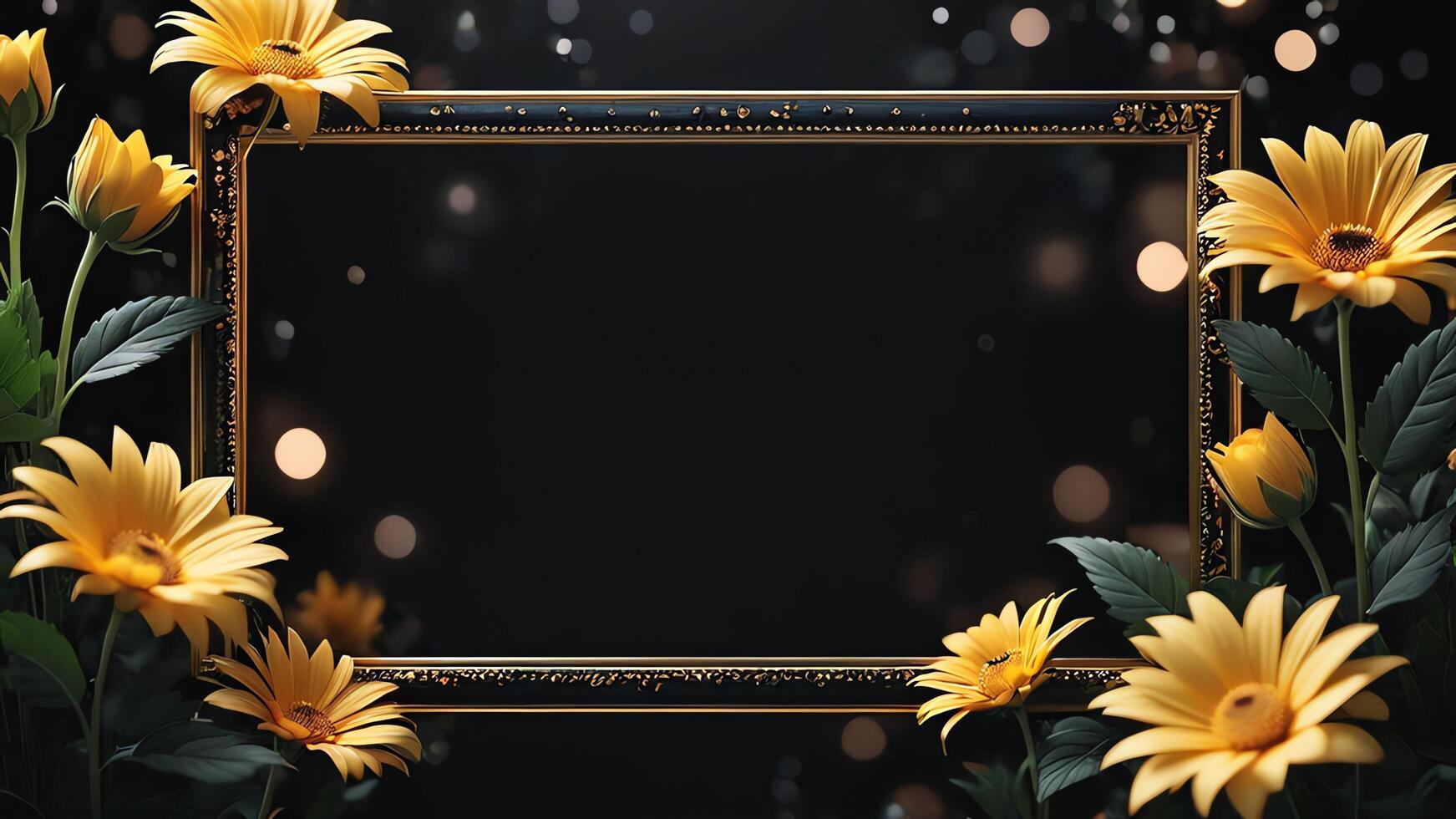 a black frame with flowers and a light photo