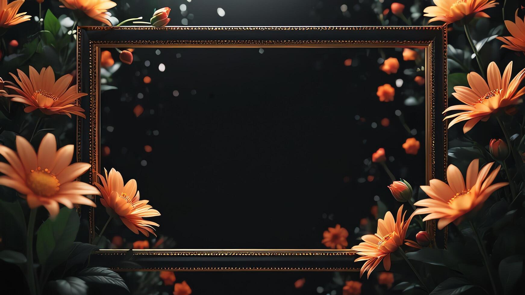 a black frame with flowers and a light photo