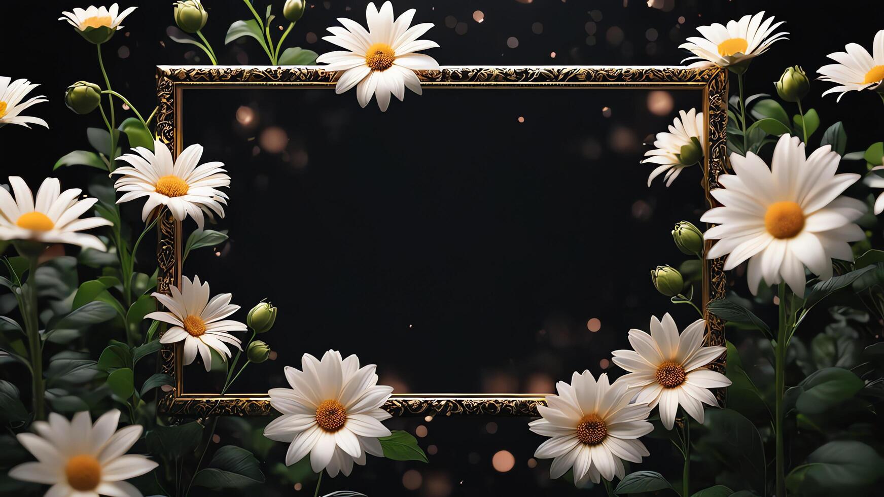 a black frame with flowers and a light photo