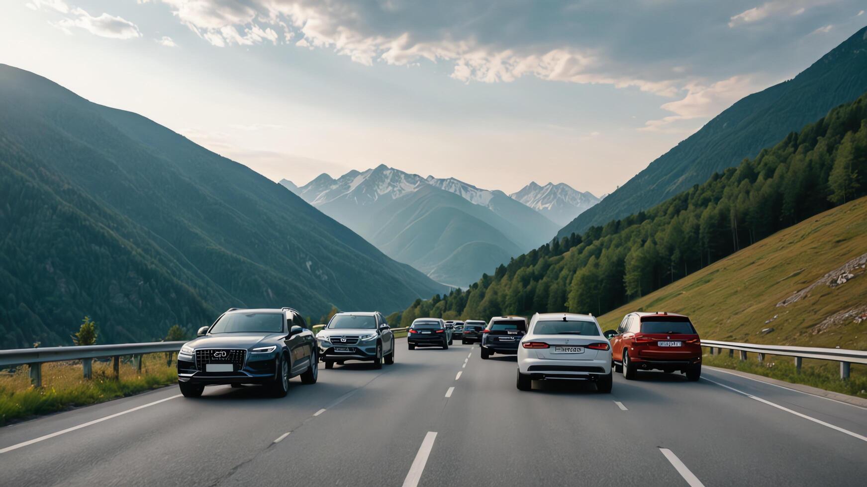 cars driving on a highway in the mountains photo